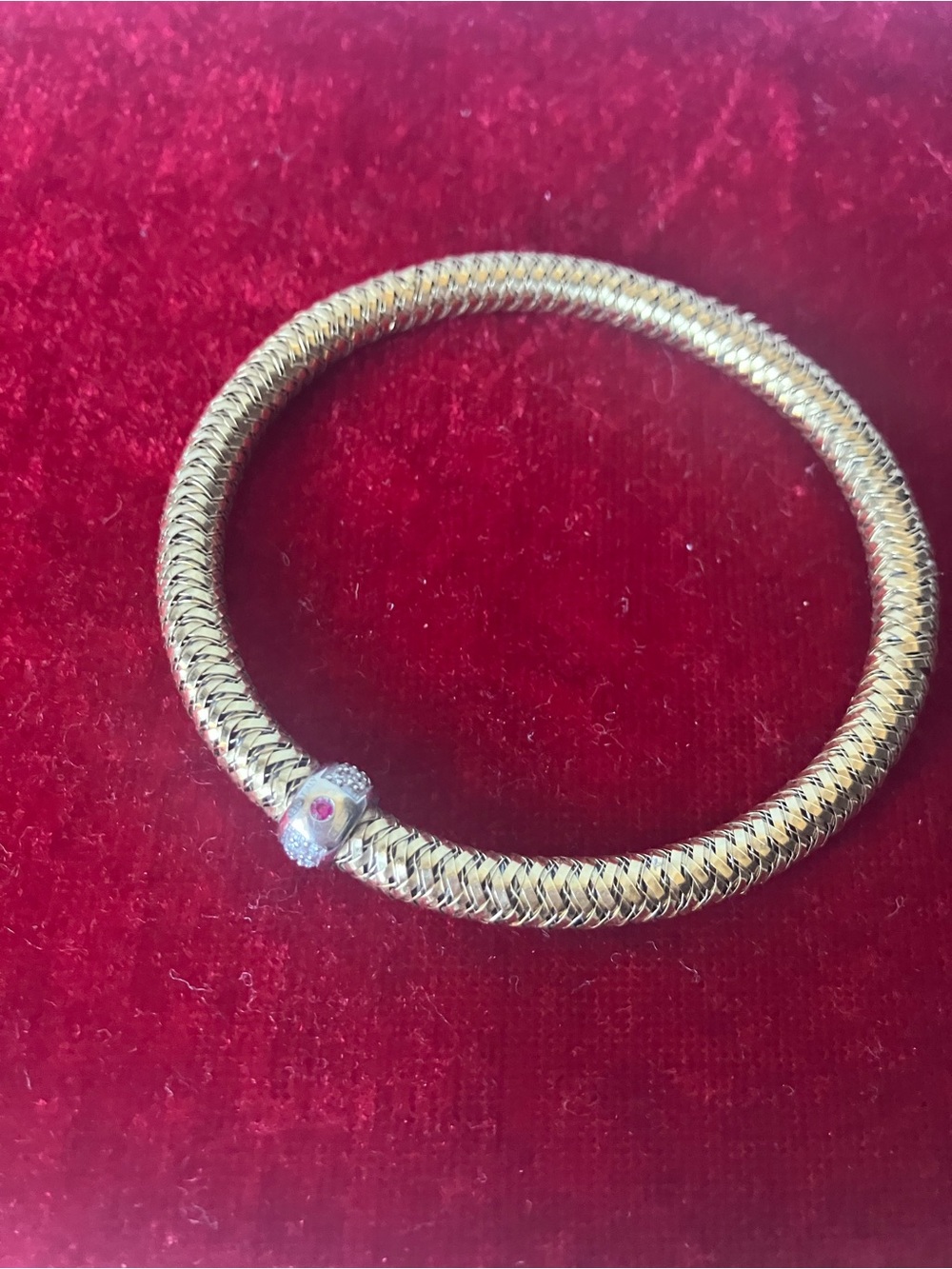 Roberto Coin 18K Yellow Gold Primavera Diamond Stretch Bangle Bracelet 6.5” 13g.